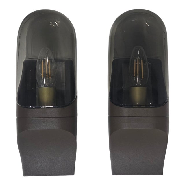 Vintage Space Age Wall Lamps in Smoked Glass, 1970s, Set of 2 For Sale