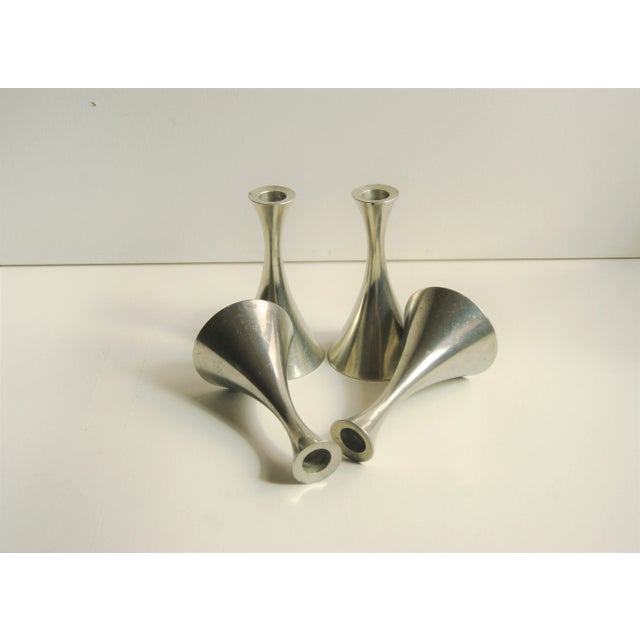 Silver Set of 4 Art Deco Minimalist Design Candle Holders by Just Andersen From the 1940s For Sale - Image 8 of 12