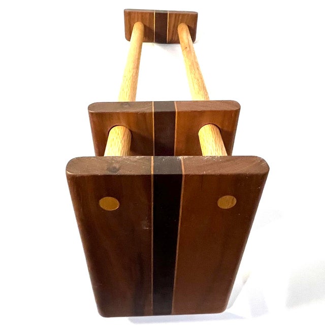 1970's Adjustable Sliding Inlaid Wood Bookends For Sale - Image 4 of 5