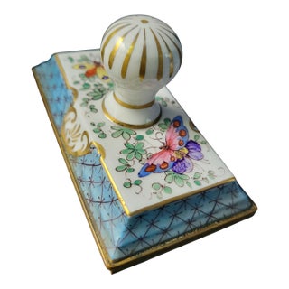 19th Century French Porcelain Ink Blotter With Hand Painted Flowers For Sale