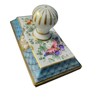19th Century French Porcelain Ink Blotter With Hand Painted Flowers