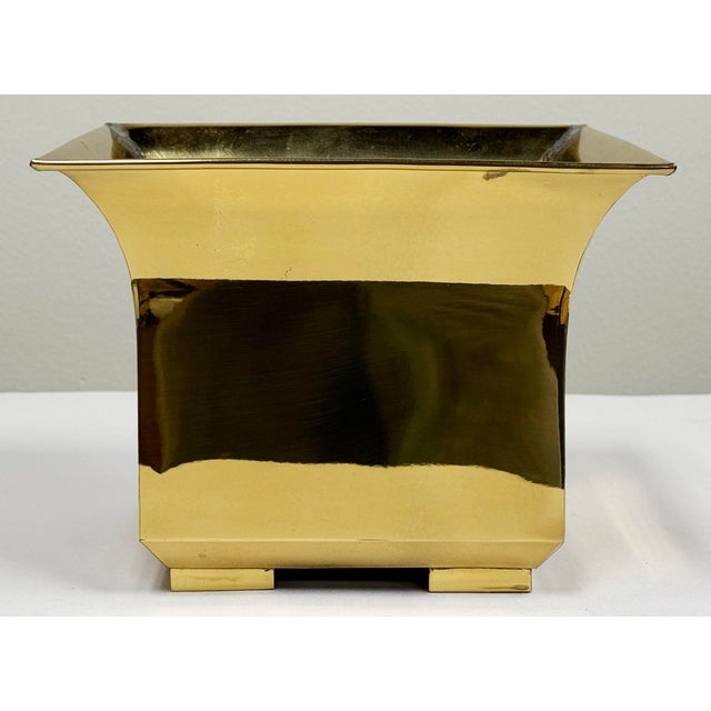 Metal Vintage Postmodern Square Brass Cachepot Planter For Sale - Image 7 of 11