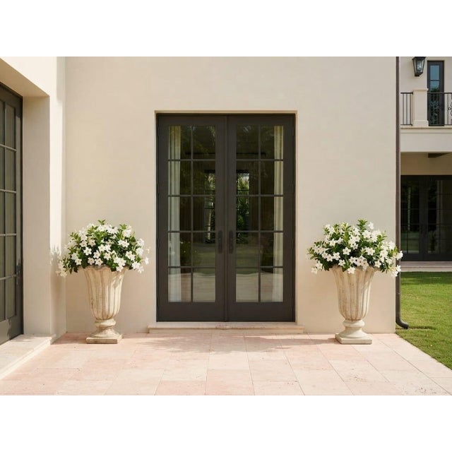 Pair of Neoclassical Fluted Cast Stone Garden Urns For Sale - Image 9 of 12
