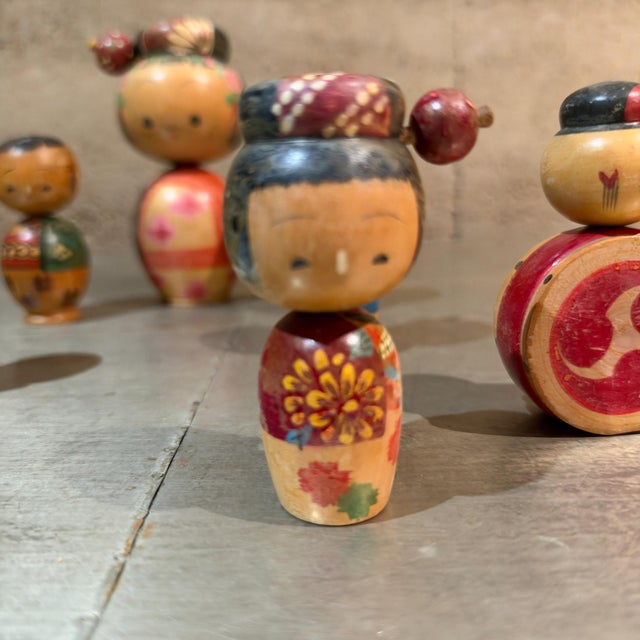 Group of Vintage Japanese Kokeshi Bobble Head Dolls Mid Century Japan For Sale - Image 9 of 17