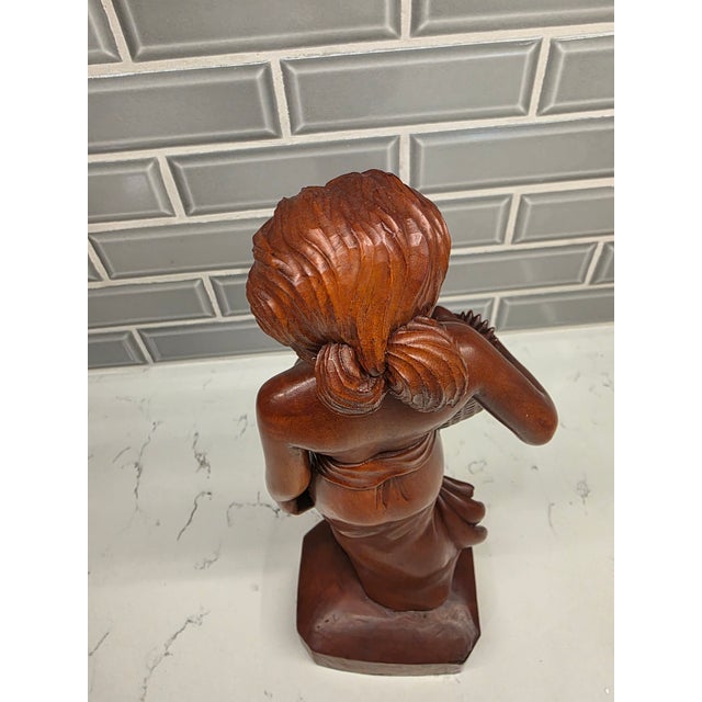 Mid-Century Balinese Art Deco Hardwood Harvest Maiden Sculpture by A. Fatimah For Sale - Image 9 of 12
