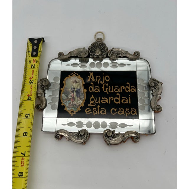 Traditional Portuguese Silver and Glass Religious Bless This House Sign For Sale - Image 3 of 6