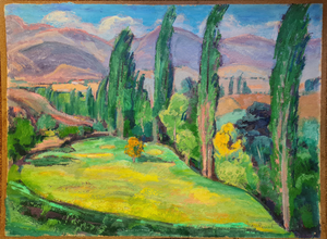 Jean Perret, Fauvist French Landscape with Cypress Trees, 1950s, Oil on Fiberboard