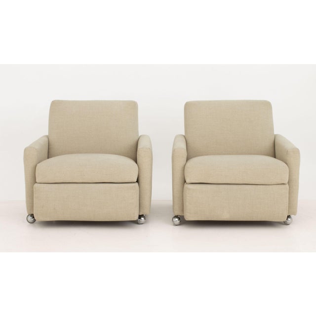 Modern Pair of Modern Wool Upholstered Reclining Chairs For Sale - Image 3 of 12