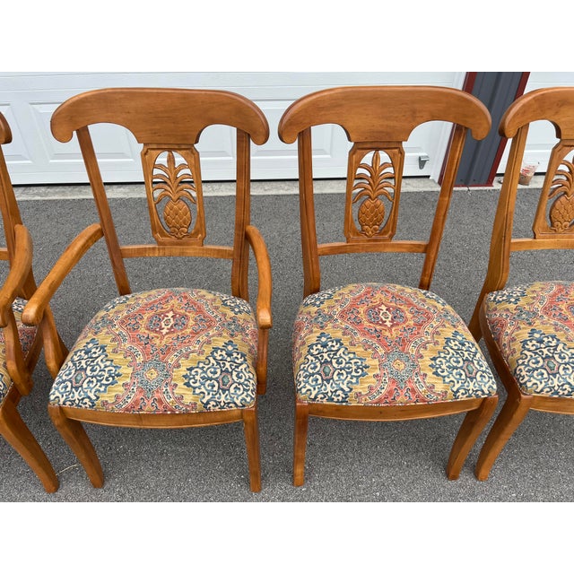 1990s Ethan Allen Legacy Collection Pineapple Wood Dining Chairs Set