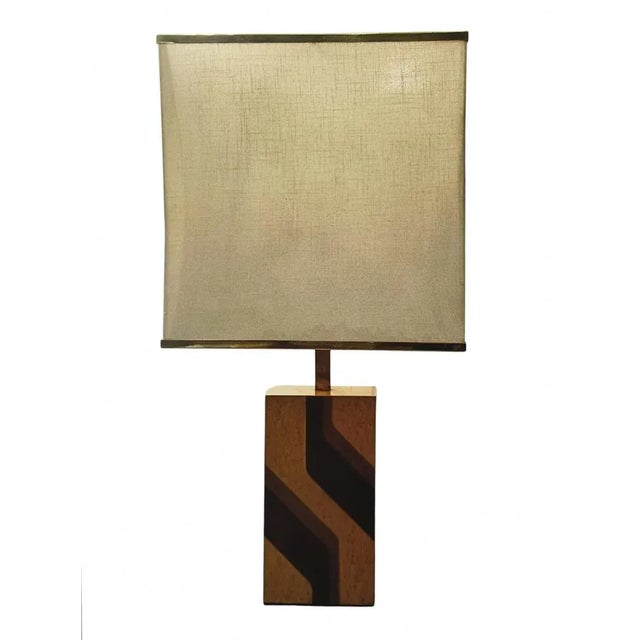 Vintage Italian Wood and Brass Table Lamp, 1970s For Sale - Image 9 of 9