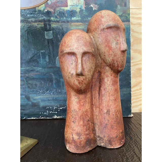 1990s Bust in Terra Cotta of Two Figures (After Modigliani) For Sale - Image 5 of 18