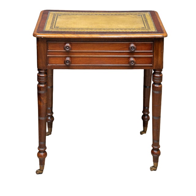 Wood English Diminutive Writing Table or Desk of Mahogany With Inset Leather Top For Sale - Image 7 of 11