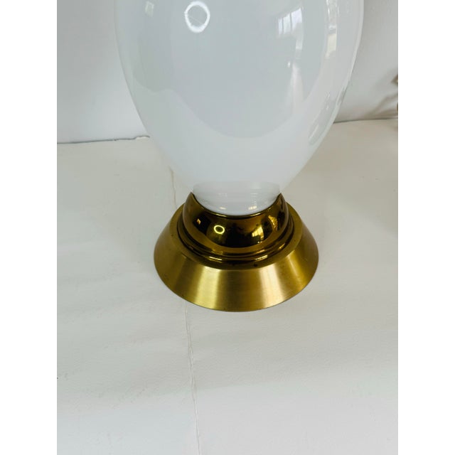 Metal Vintage 1950s Tall White Glass Table Lamps, a Pair For Sale - Image 7 of 8