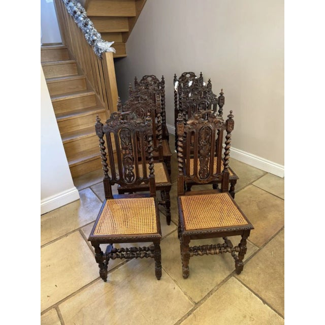 Antique Victorian Carved Oak Dining Chairs, 1860, Set of 8 For Sale - Image 3 of 12