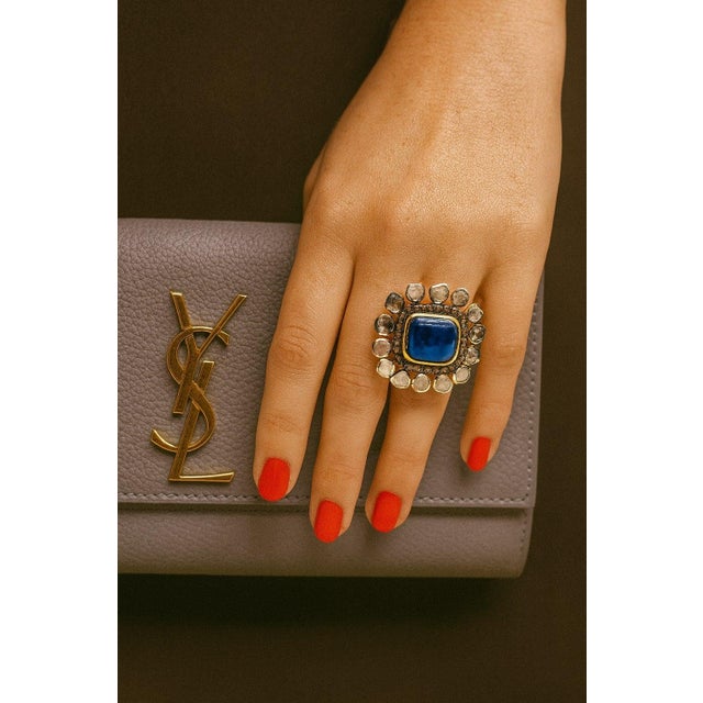 Bochic “Orient” Vintage Rose Cut Diamond & Tanzanite Ring Set 18K Gold & Silver For Sale - Image 4 of 11