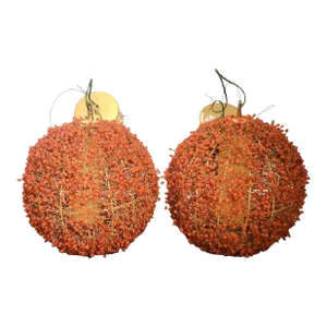 Vintage Orange Glass Beaded Large Round Globe Chandelier Light Fixtures- a Pair