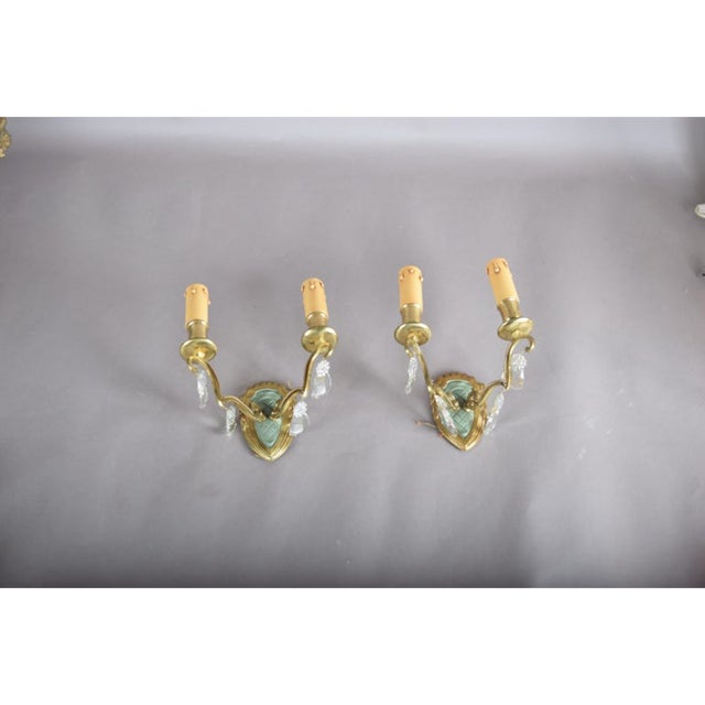 Vintage French Brass and Crystal Wall Sconces, 1940s, Set of 2 For Sale - Image 6 of 11