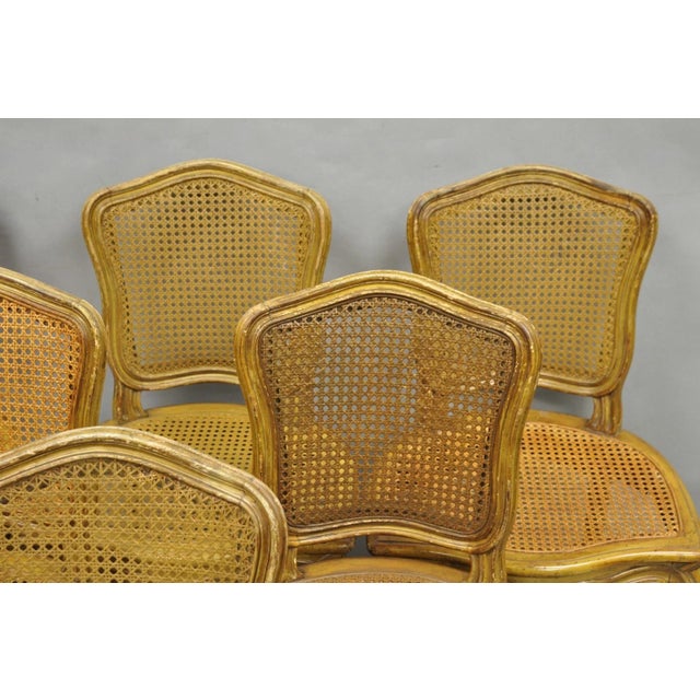 Vintage French Provincial Louis XV Style Cane Dining Side Chairs - Set of 6 For Sale - Image 4 of 18