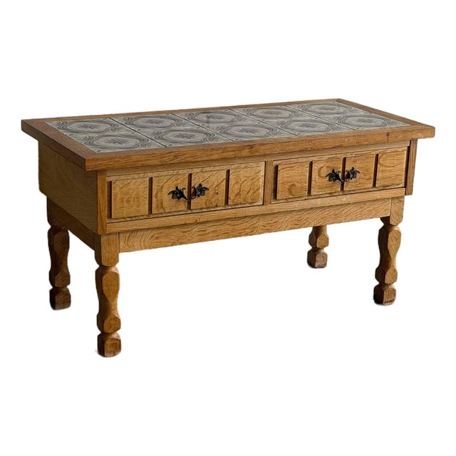 Vintage Danish Oak Tile Top Entry Table Bench by Henning Kjærnulf For Sale