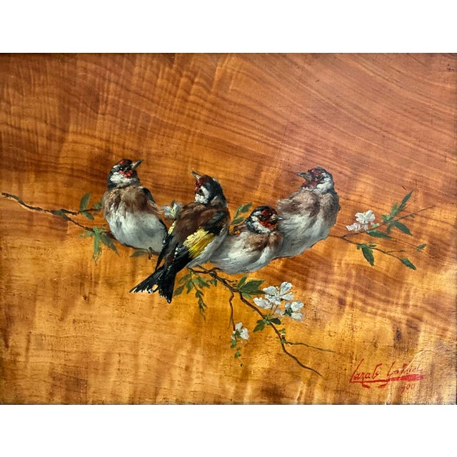 French naturalist oil on solid wood panel by Gabriel Cazals, signed and dated 1900. A charming Belle Époque composition...