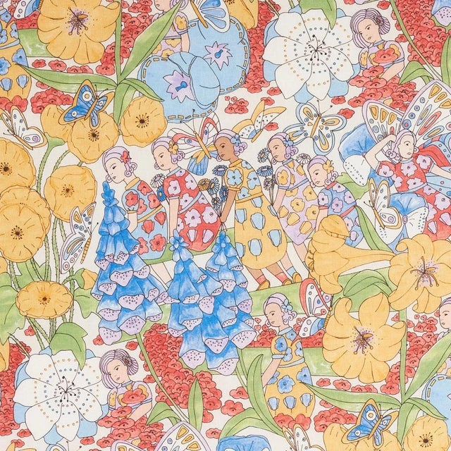 Sample - Schumacher X Clements Ribeiro Fairie Garden Fabric in Yellow & Ivory For Sale