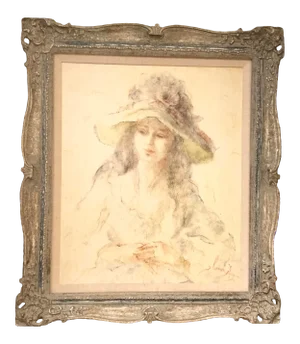 1960’s Signed Vintage Lady in a Hat Custom Framed Painting