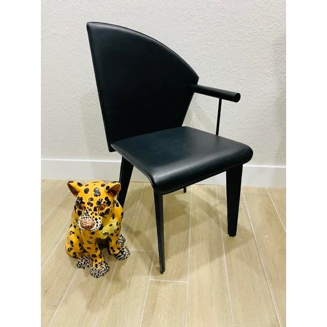 1980s Postmodern Italian Leather Dining Chairs Attributed to Mario Morbidelli for Naos - Set of 4 For Sale - Image 5 of 9