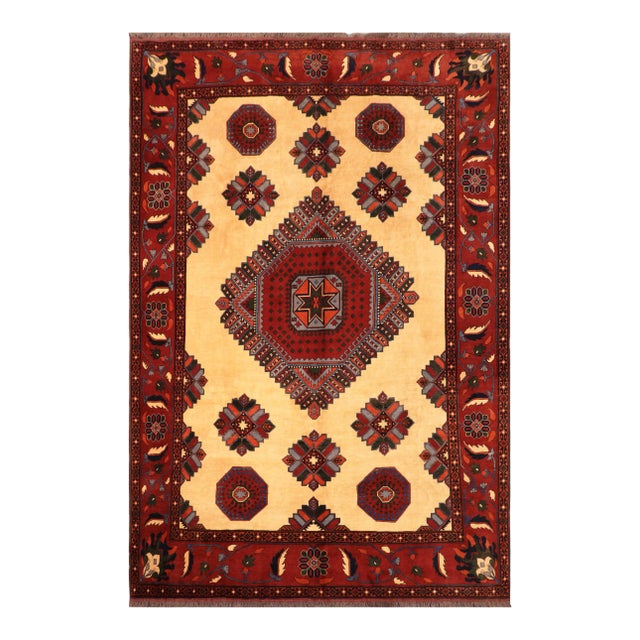 1980s 1980s Vintage Rustic Kargahi Beige/Rust Hand Knotted Rug For Sale