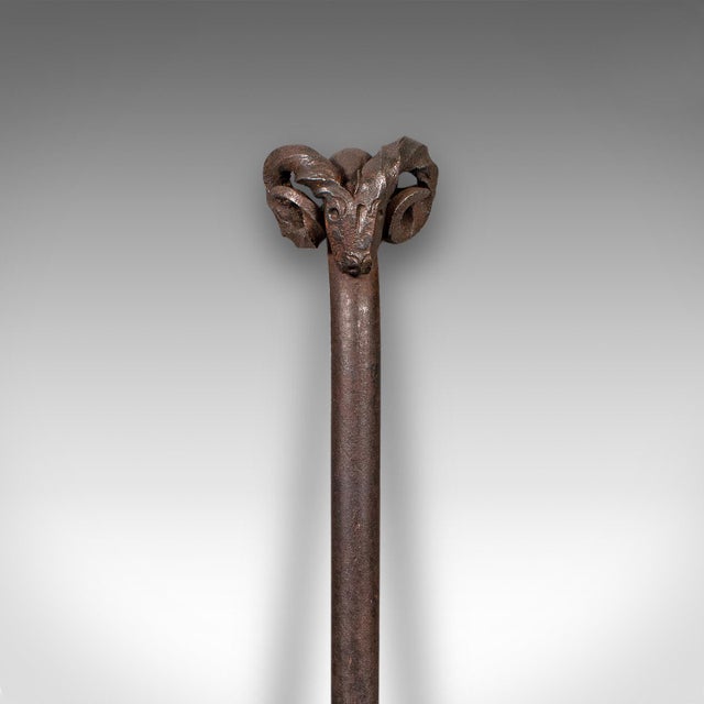 1900 - 1909 Antique Ram's Head Fire Poker, English Wrought Iron, Aries, Fireplace, Edwardian For Sale - Image 5 of 10