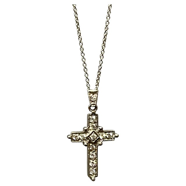 White Diamond Cross Pendant with White Gold Necklace 18 Karat White Gold For Sale - Image 17 of 18