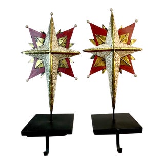1950s Vintage Italian Tole Christmas Star Stocking Hangars - A Pair For Sale