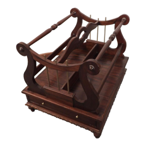1950s Vintage English Lyre Harp Mahogany Chippendale Canterbury Magazine Book Rack