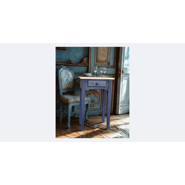 Navy Blue Mid Century Solid Oak Shaker Side Table For Sale - Image 8 of 10