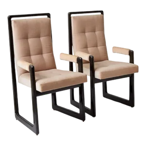 Vladimir Kagan Pair of 1973 Nobadeer Armchairs in Black Lacquered Wood and Velvet, Signed