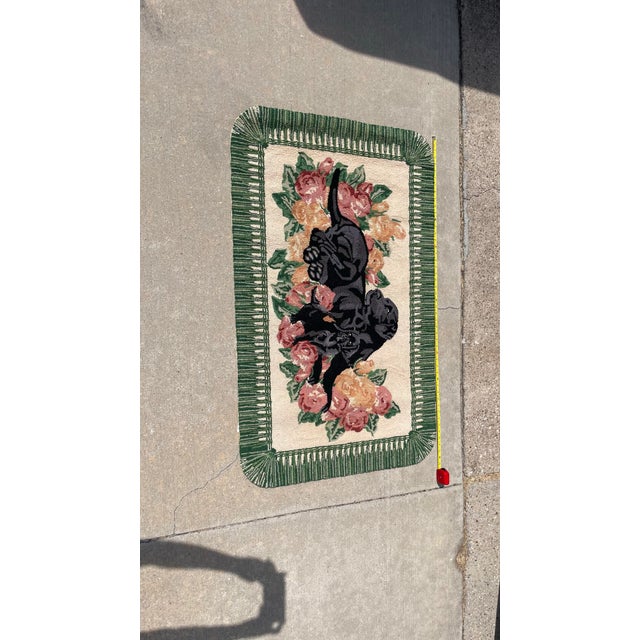 American Hand-Hooked Wool Accent Rug With a Black Labrador Retriever and Puppy For Sale - Image 3 of 8