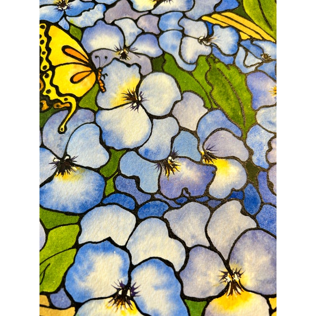 Original Watercolor Ink and Wash Painting of a “Basket of Violas” For Sale - Image 11 of 12