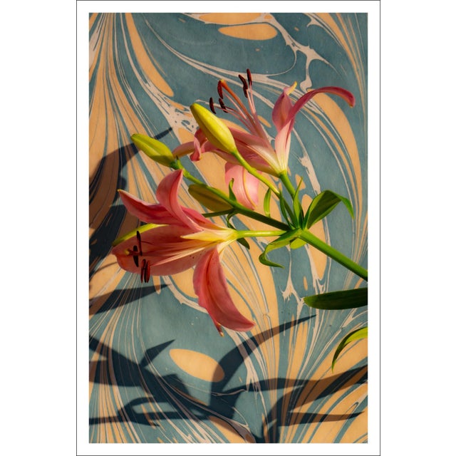 Printmaking Materials 2021 "Pink Lilies on Marble Swirls" Still Life Limited Edition Giclée Print by Kind of Cyan For Sale - Image 7 of 7
