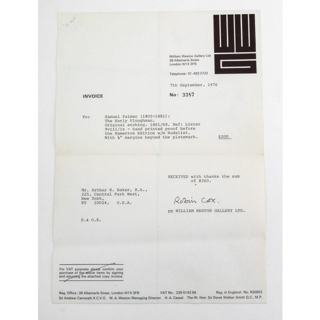 Samuel Palmer "The Early Ploughman" Etching, 1861 For Sale In New York - Image 6 of 7