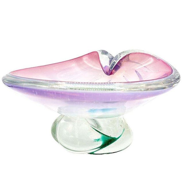 Mid 20th Century Murano Peacock Art Glass Pedestal Ashtray W/ Pink Pastel Swirl For Sale - Image 4 of 10