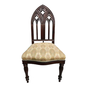 Antique French Carved Gothic Revival Rosewood Victorian Side Accent Vanity Chair