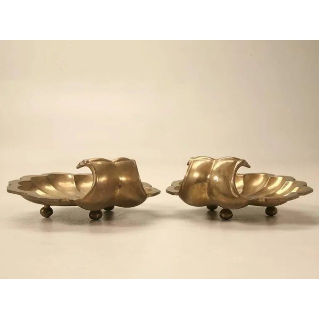 Gold Solid Brass Footed Decorative Clamshell Dishes - A Pair For Sale - Image 8 of 10