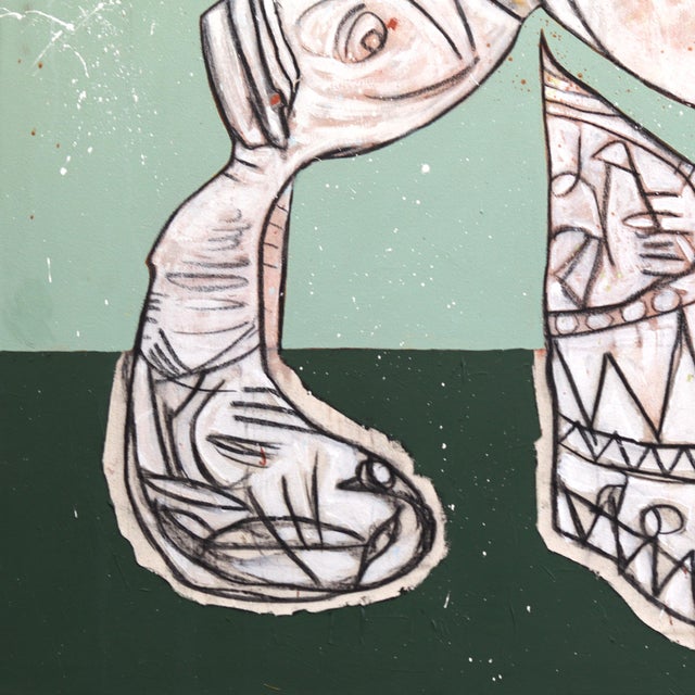 Equus Junior - Large Abstract Sage & Dark Green Organic Pastel Art on Canvas Original Artwork by Rue Bootay For Sale - Image 4 of 9