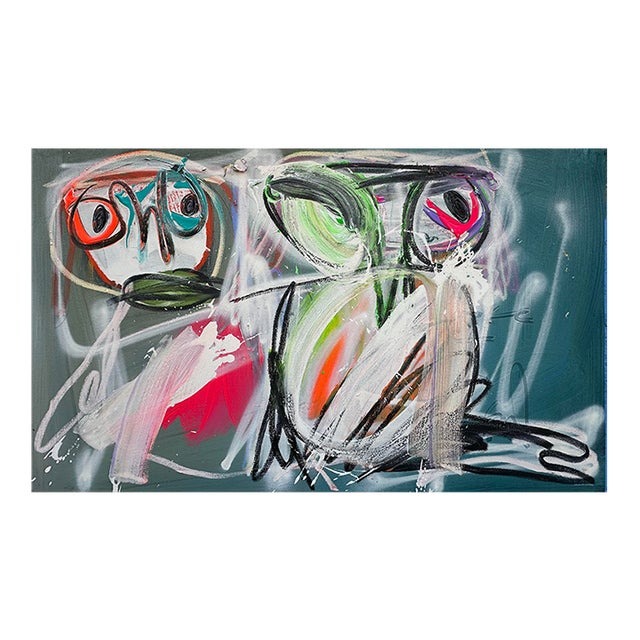 The Bird and the Director - Original Contemporary Figurative Mixed Media Painting on Canvas by Olympio For Sale