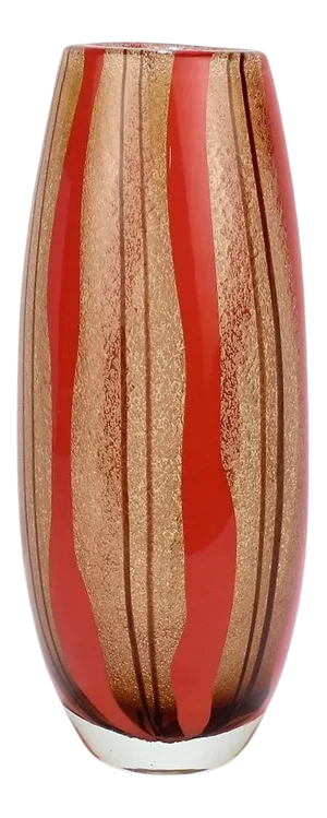 Mid-Century Modern Murano Italian Glass Red & Purple Striped Vase