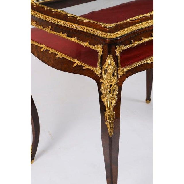 Brown Antique 19th Century French Ormolu Mounted Bijouterie Display Table in Glass, Wood and Velvet For Sale - Image 8 of 18