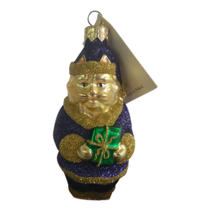 Late 20th Century Patricia Breen Santa Paws Ornament Cat Present Glitter Xmas Tree Purple