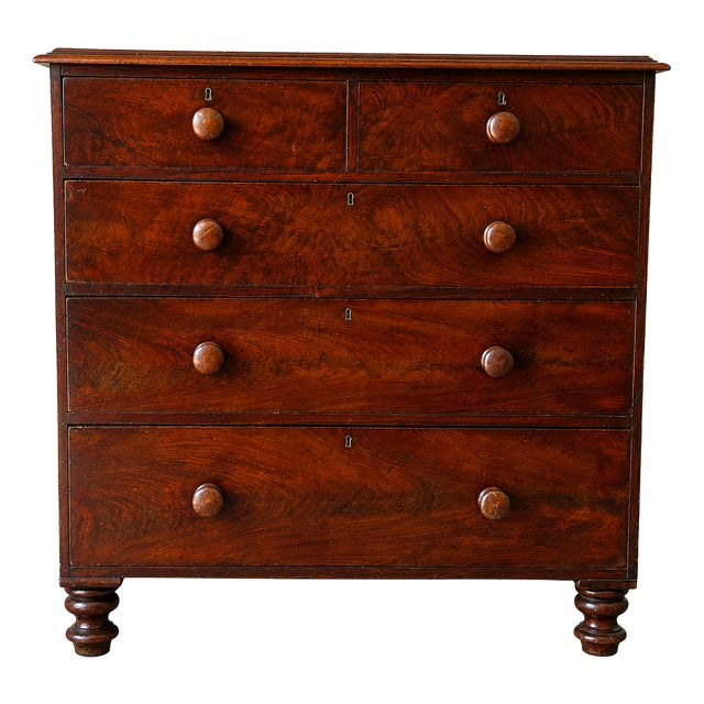 Early Victorian Figured Mahogany Chest of Drawers, 1840s For Sale