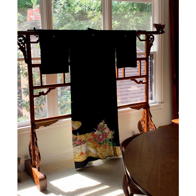 Mid 20th Century Vintage Japanese Formal Black Silk Kimono For Sale - Image 5 of 13