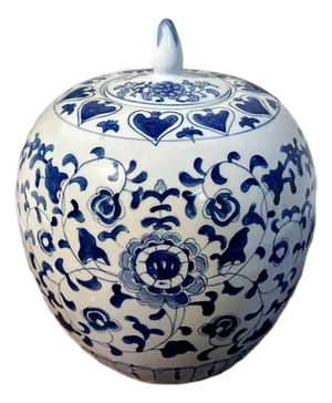 Vintage Traditional Large Blue & White Chinoiserie Ginger Jar - Quianlong Style