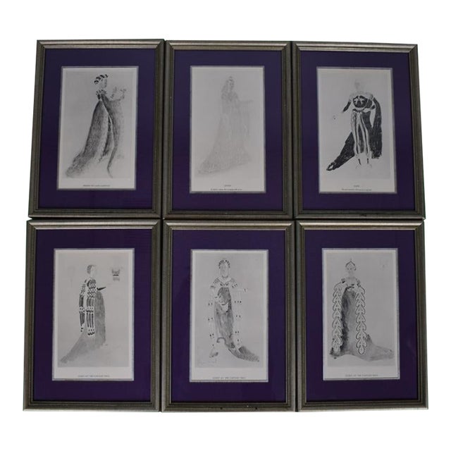 Set X 6 Romeo & Juliet Lady Capulet C1936 Theatrical Costume Plates by Oliver Messel Provenance: The Susie Hilfiger Collection For Sale